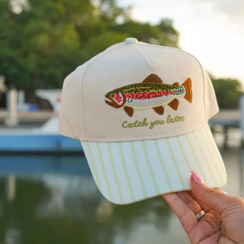Catch You Later Green Stripe Embroidered Trucker Hat Hats Kenz Kustomz 