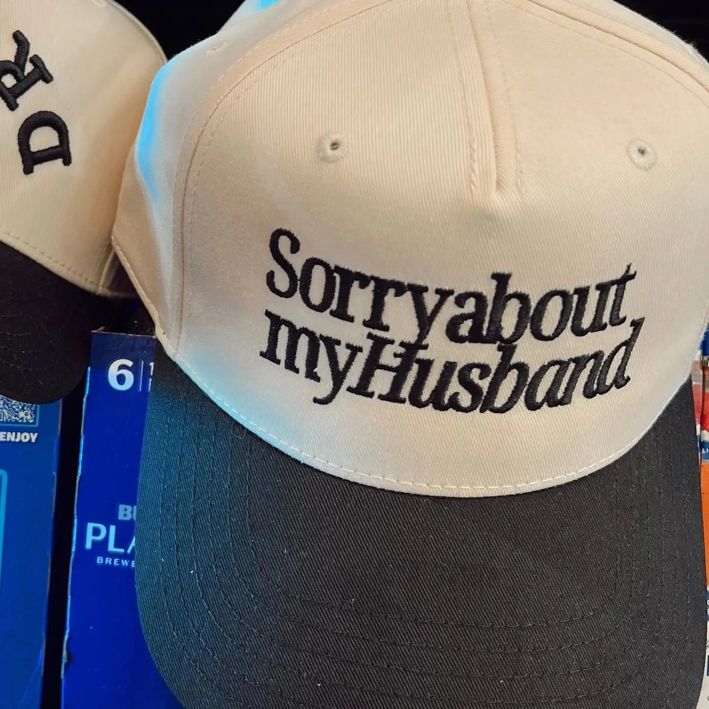 Sorry About My Husband Black Embroidered Trucker Hat Hats Kenz Kustomz 