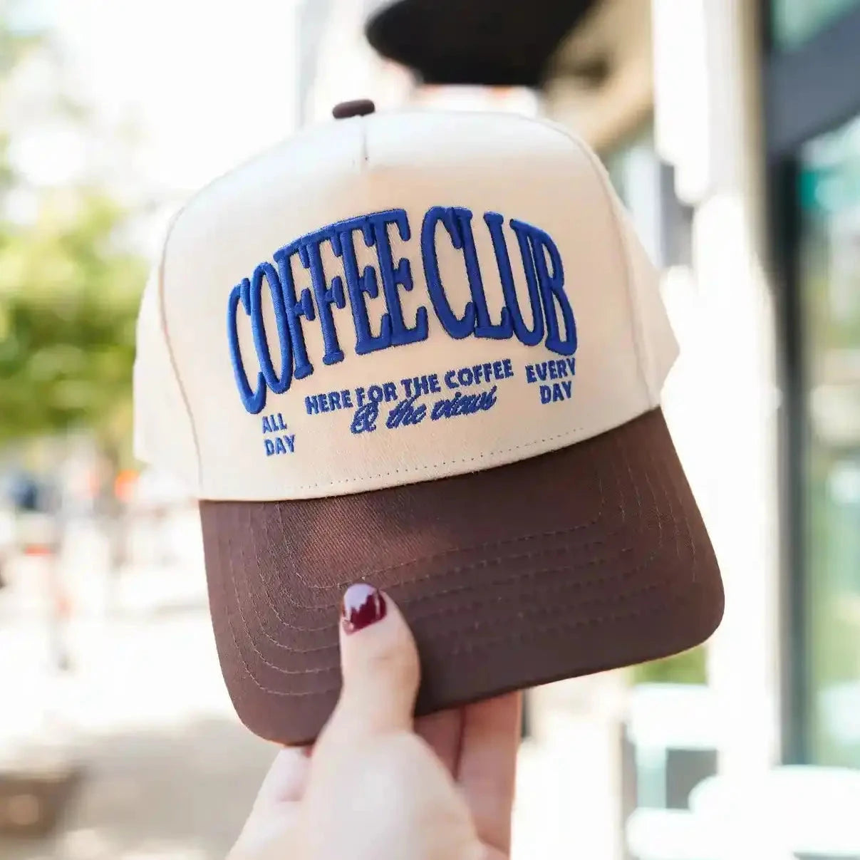 Coffee Club Brown and Blue Embroidered Trucker Hat Hats Kenz Kustomz 