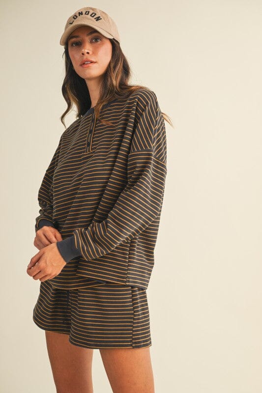 Black and Gold Stripe Soft Brushed Matching Set Long sleeve Anniewear 