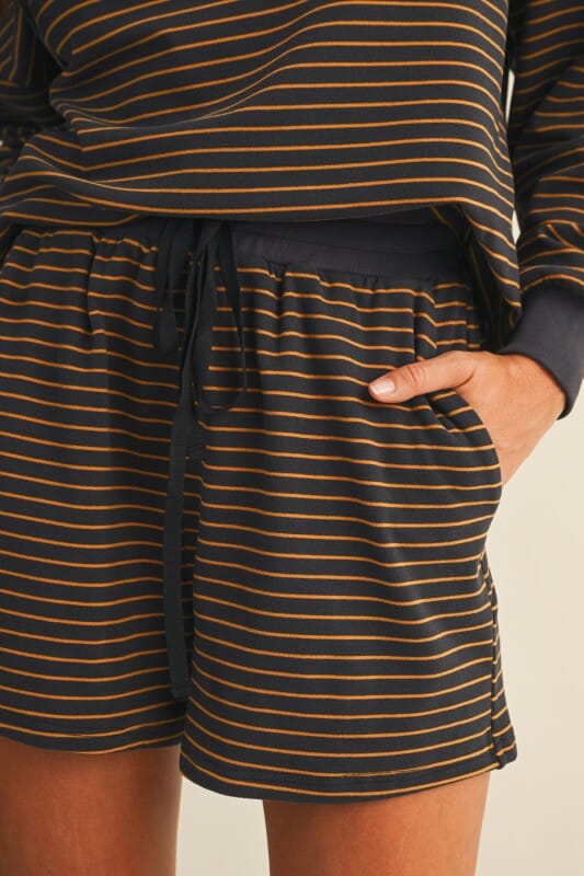 Black and Gold Stripe Soft Brushed Matching Set Long sleeve Anniewear 