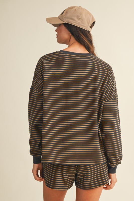 Black and Gold Stripe Soft Brushed Matching Set Long sleeve Anniewear 
