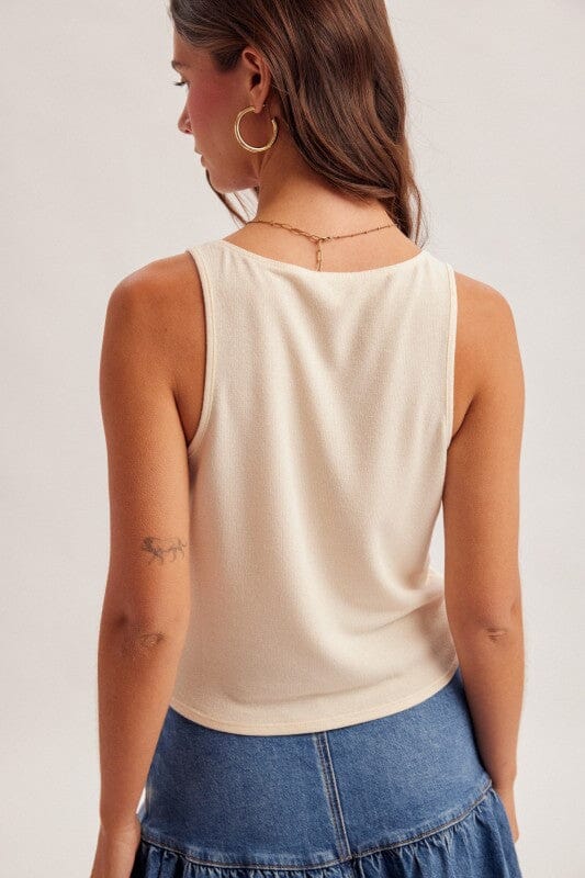 Off White Bead Embellished Ruched Detail Tank Top Summer Tanks Hem &amp; Thread 