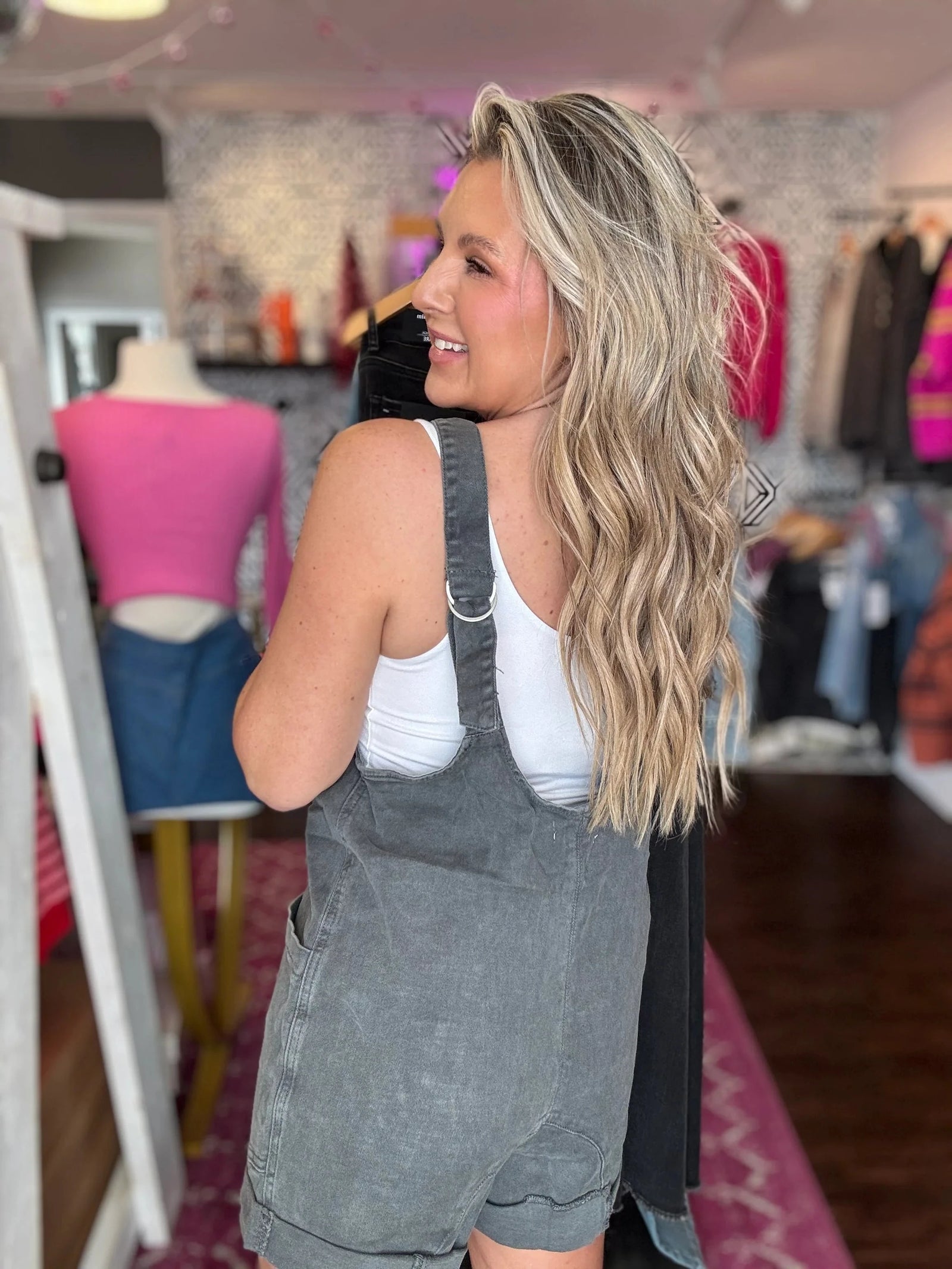 Taylor Acid Wash Romper - Ash Black Jumpsuit & Rompers Zenana 