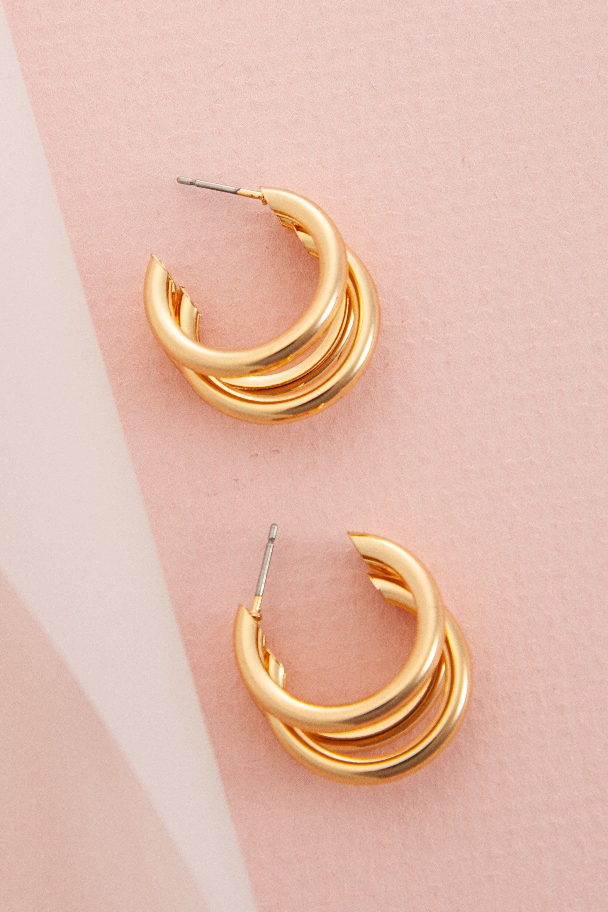 Gold Triple Row Hoop Earrings Jewelry Wall to Wall 