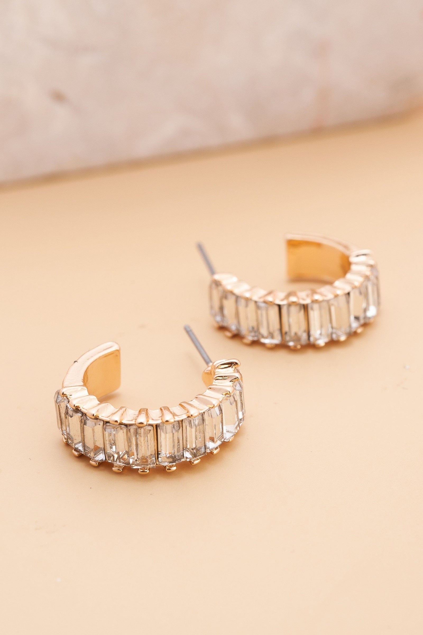 Baguette Stone Gold Circle Hoop Earrings Jewelry Wall to Wall 