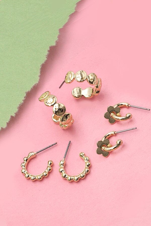 Smiley Flower Ear Huggie Trio Earrings Set Jewelry Wall to Wall 