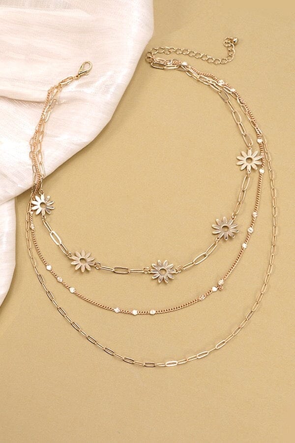 Gold Daisy Multi Layered Necklace Jewelry Wall to Wall 