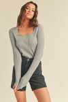 Heather Grey Fitted Ribbed Square Neck Sweater Long sleeve &amp;merci 