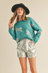 Alpine Green Leopard Knit Sweater Long sleeve &amp;merci 