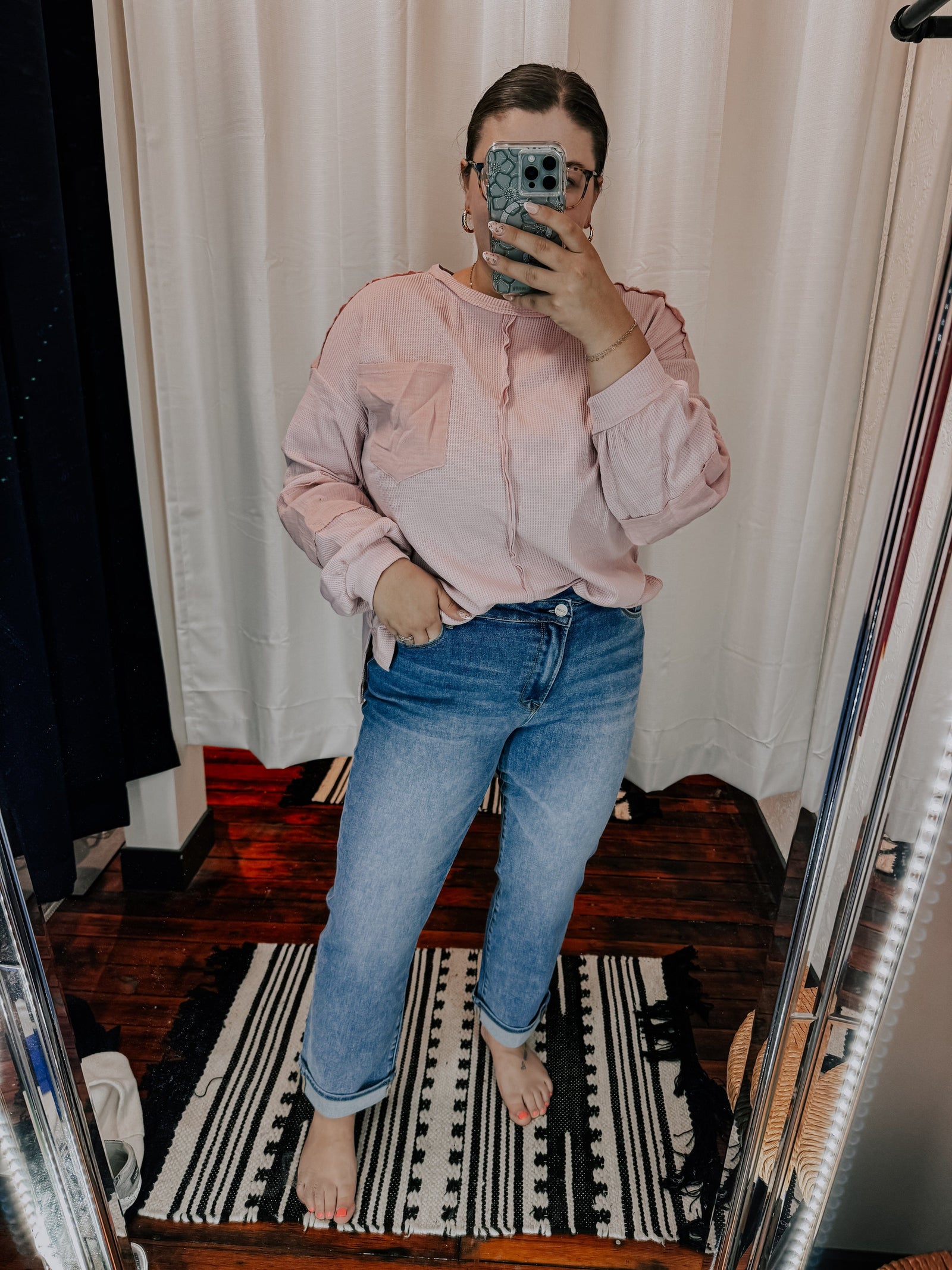 Blush Exposed Seam Pocket Long Sleeve Shirt Long sleeve Grace & Rose 