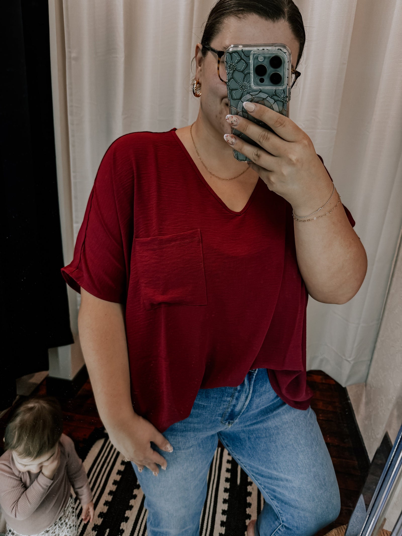 Cabernet V Neck Short Sleeve Blouse Short sleeve Zenana 