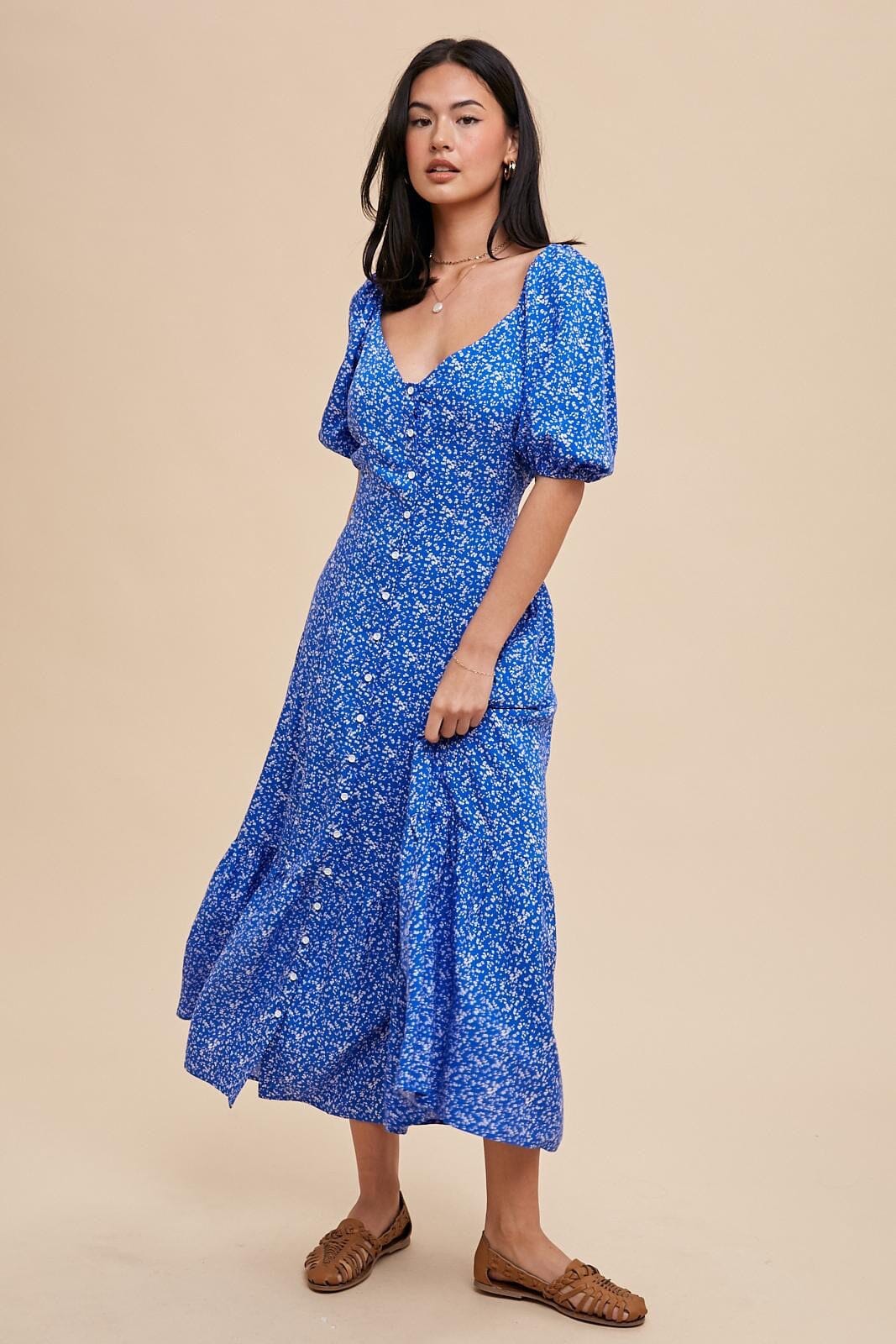 Blue Azure Floral Button Down Maxi Dress Dresses In Loom 