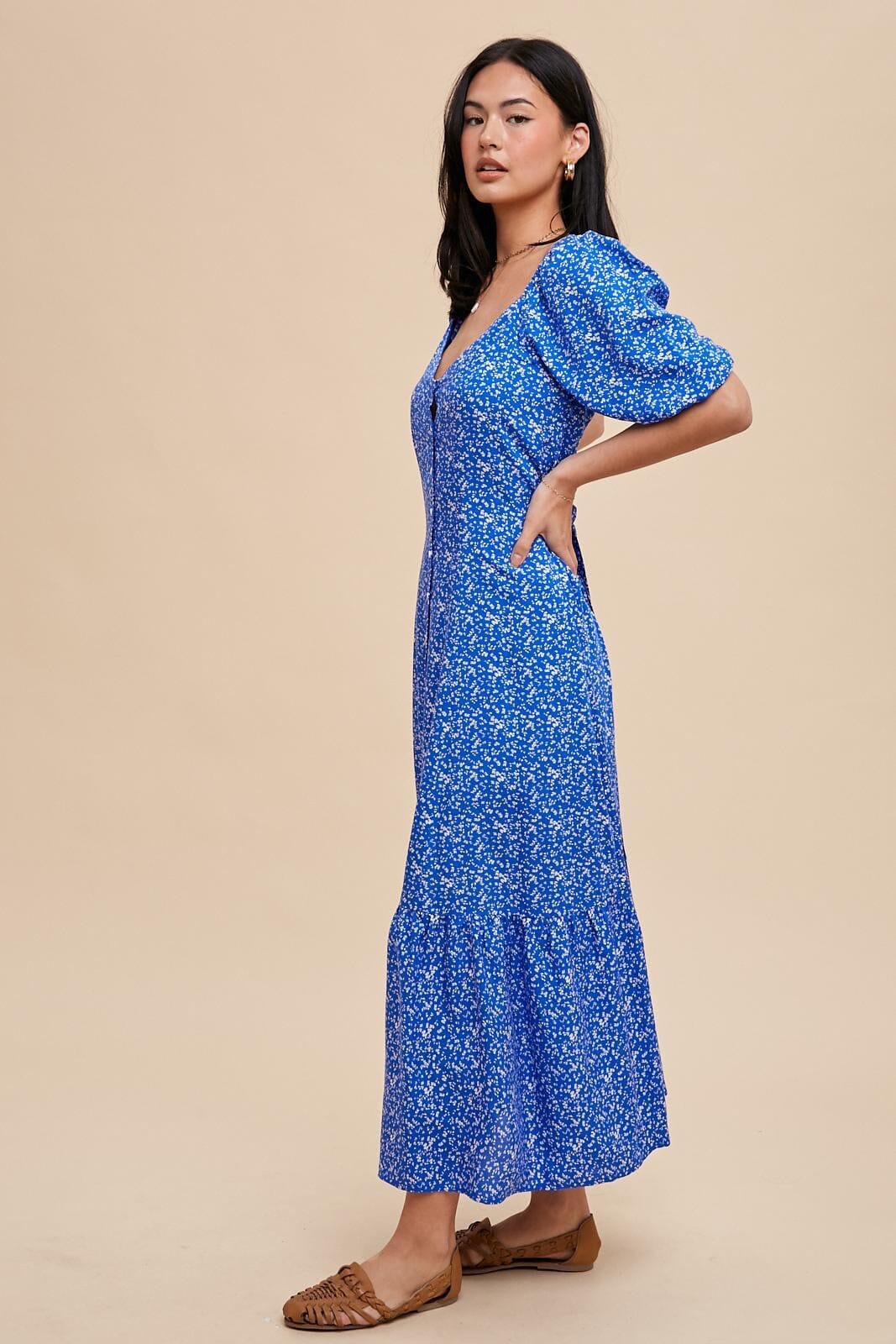 Blue Azure Floral Button Down Maxi Dress Dresses In Loom 