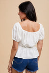 Off White Peplum Lace Peasant Short Sleeve Blouse Short sleeve In Loom 