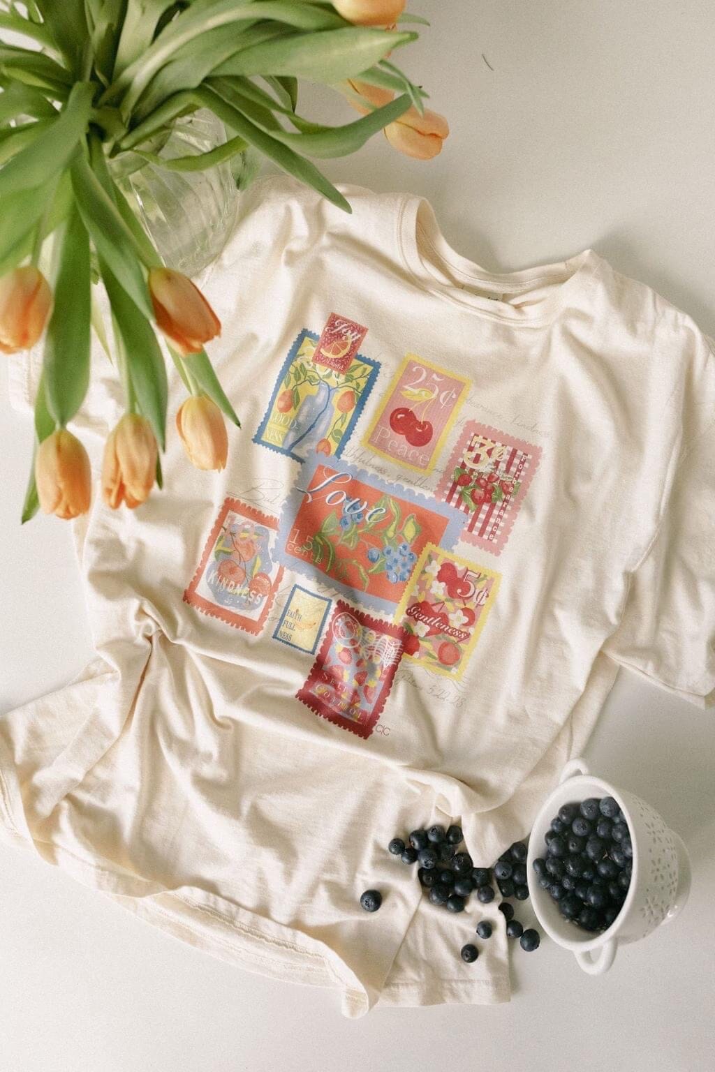Fruit Stamps Ivory Comfort Colors Graphic Tee Short sleeve Chaudoin Creations 
