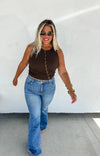 Brown Taylor Ribbed Tank with Side Ruching Summer Tanks Blakely 