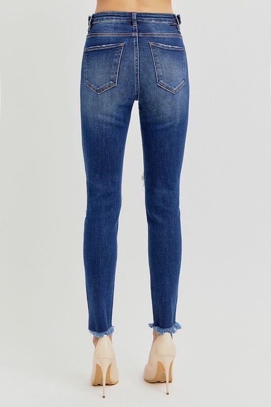 Risen Tummy Control Dark Wash Destroyed Knee Skinny Jeans The Humming Arrow Boutique 