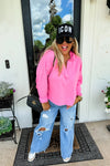 Rowan Raw Hem Hot Pink Hoodie Sweatshirt Long sleeve Blakely 