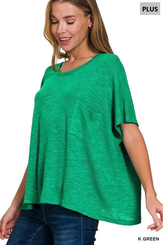 Kelly Green Slub Knit Pocket Oversized Tee up to Plus Short sleeve Zenana 