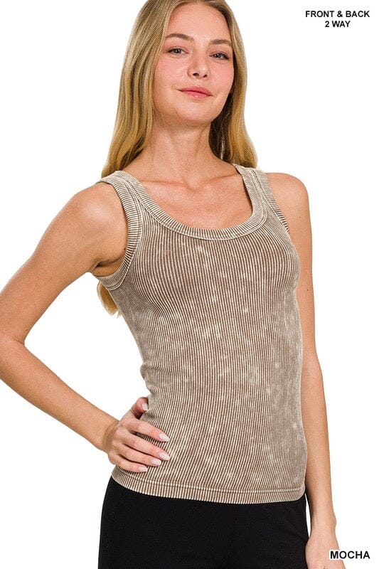 Mocha Reversible Seamless Ribbed Acid Wash Tank Top Summer Tanks Zenana 