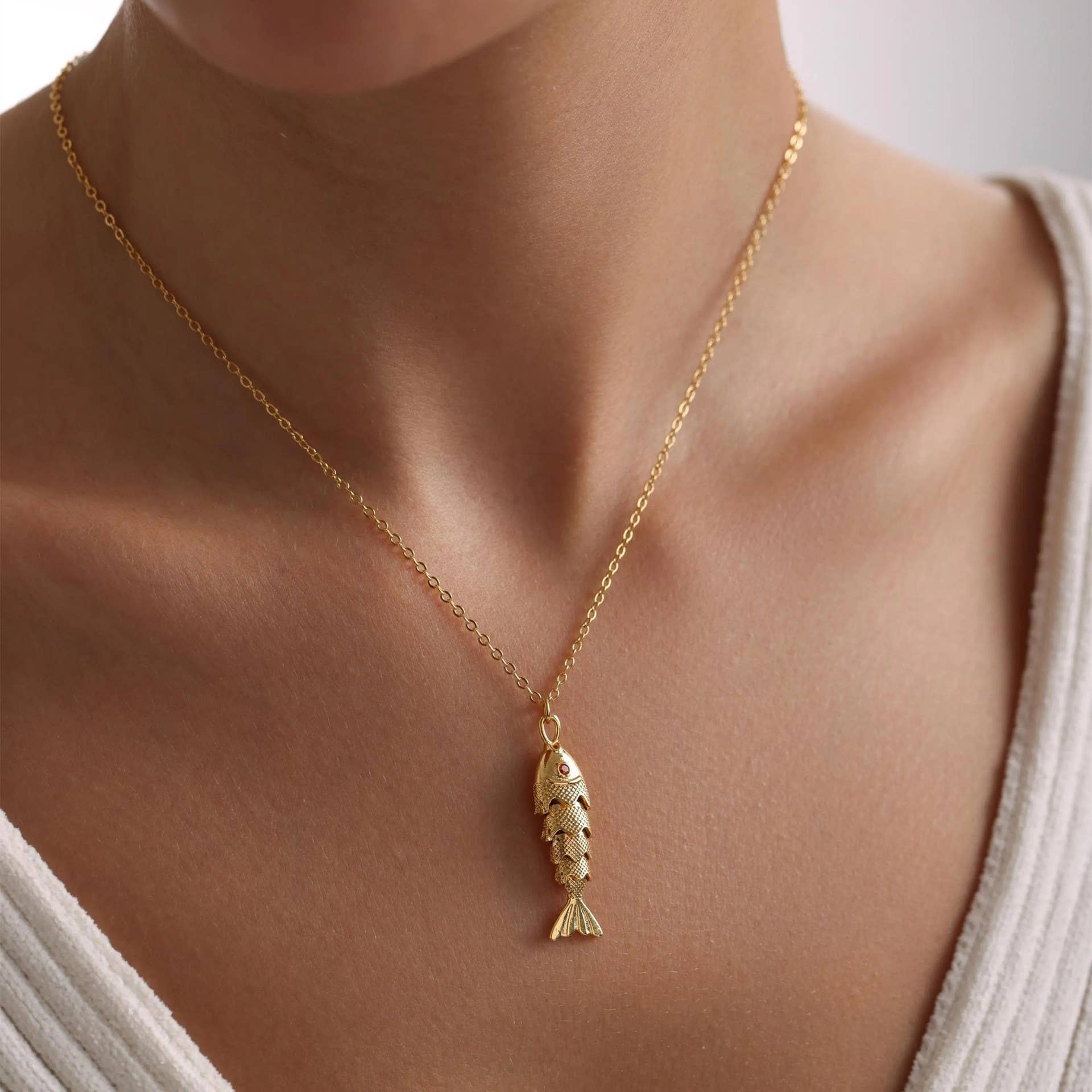 18K STAINLESS STEEL TARNISH FREE FISH NECKLACE | 40NK9536: GOLD JOSSLYN by wall to wall 