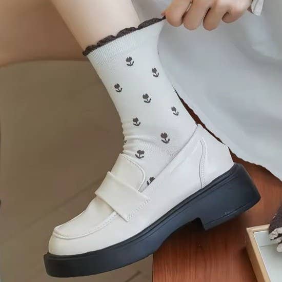 WOMAN BREATHABLE FLORAL COTTON SOCKS | 40S02067: Brown JOSSLYN by wall to wall 