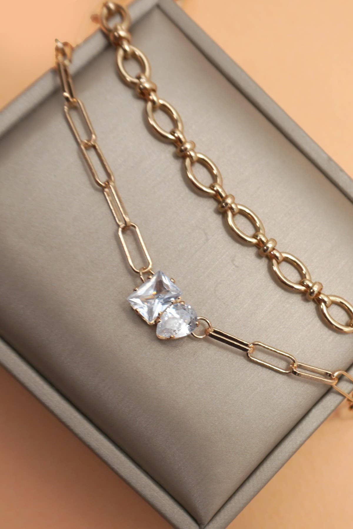 Layered Gold-Tone Crystal Necklace Set | 40NK9620: GOLD JOSSLYN by wall to wall 