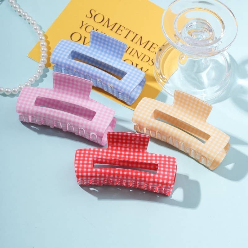 Large Pastel Gingham Hair Claw Clip | 40H1107: BUTTER YELLOW JOSSLYN by wall to wall 
