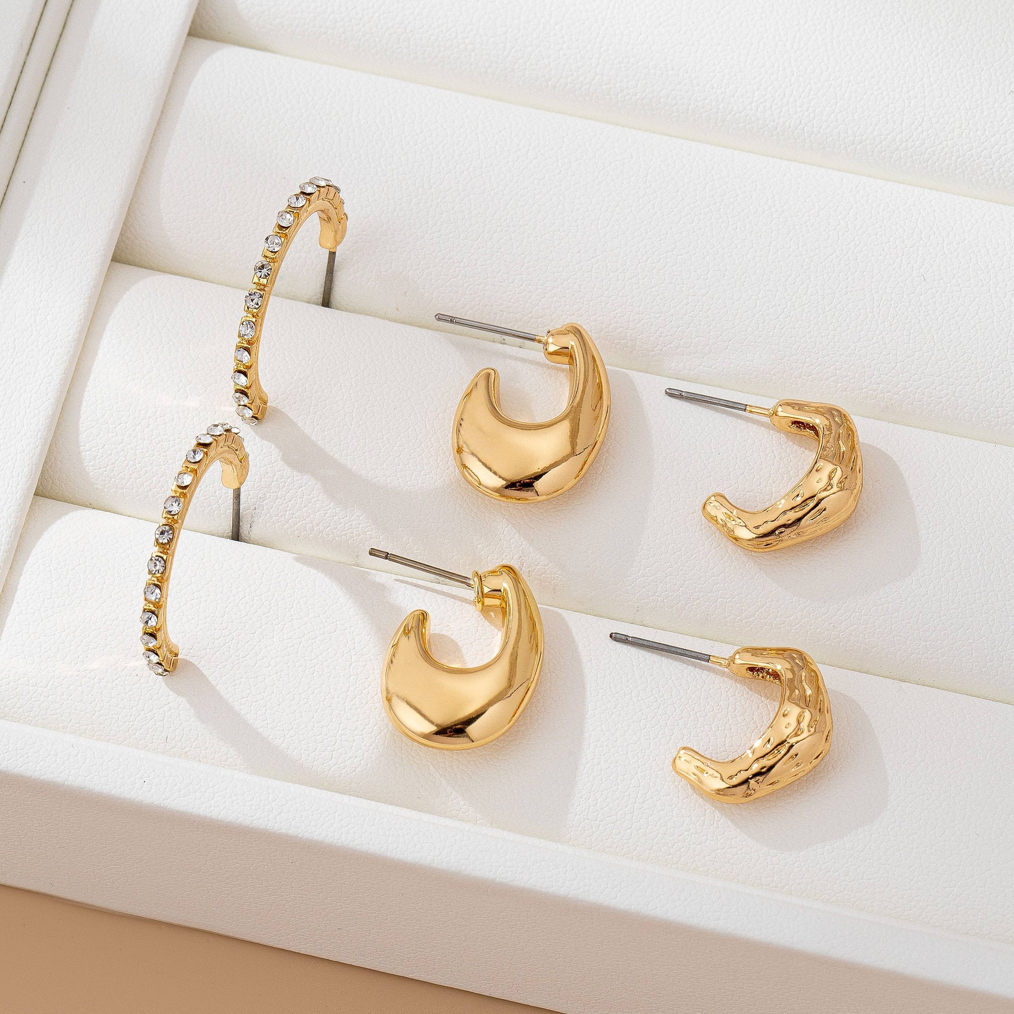 Tapered Rhinestone Huggie Hoop Trio Earring | 80E61671: GOLD JOSSLYN by wall to wall 