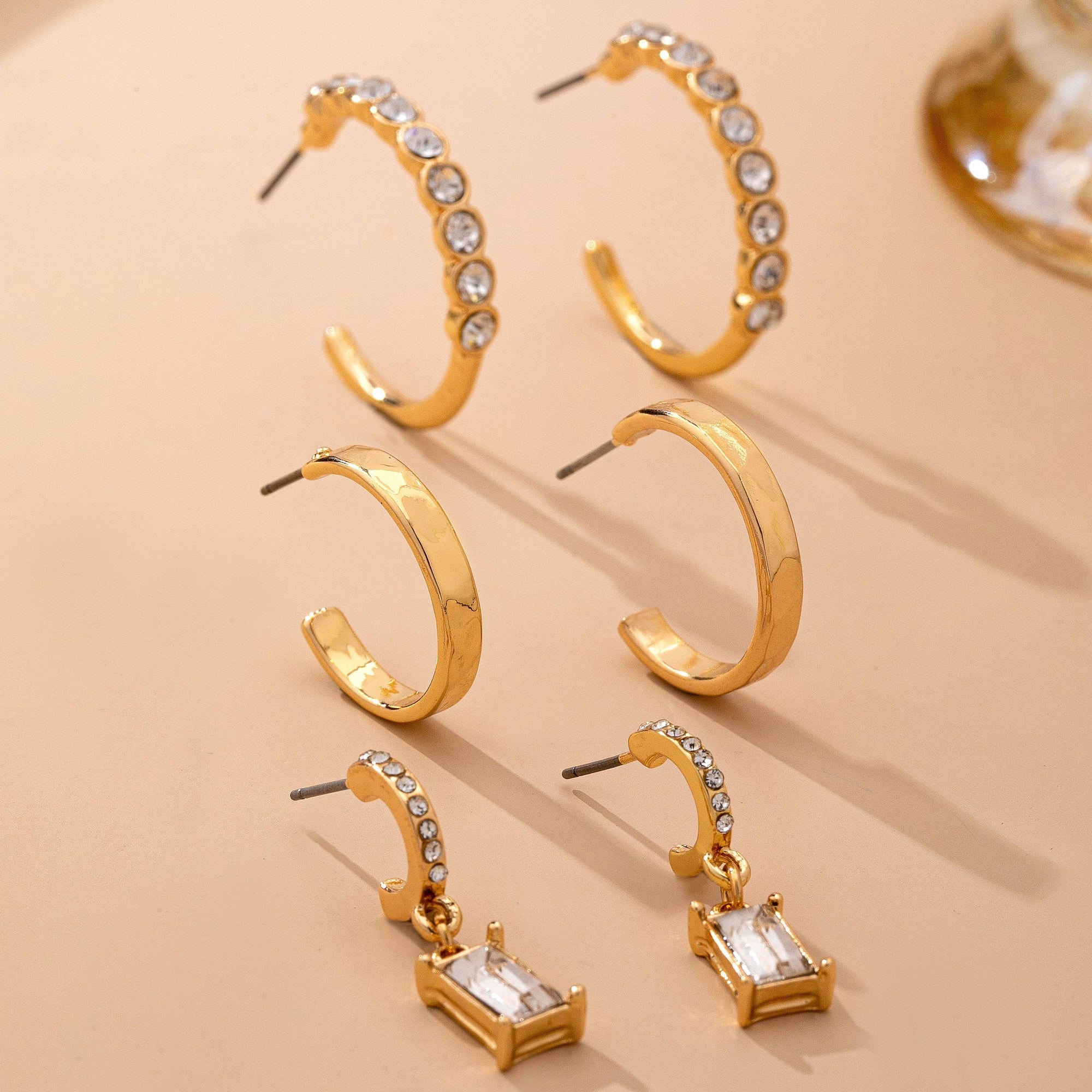 Crystal-Accented Gold Hoop Earring Set | 80E61945: Gold JOSSLYN by wall to wall 