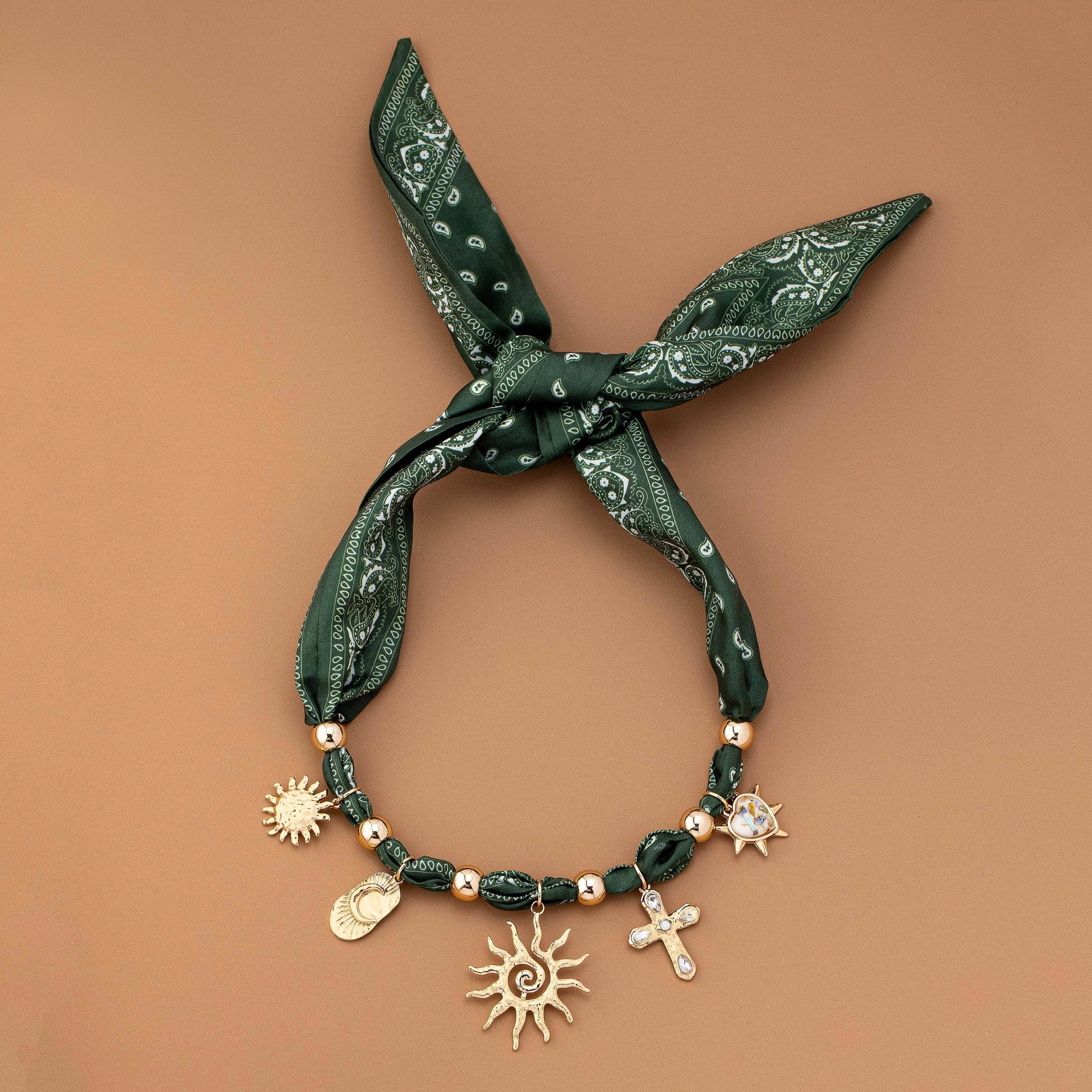 HANDMADE SCARF NECKLACE-SUNBLAST CROSS HEART MOON | 80N92552: GOLD JOSSLYN by wall to wall 