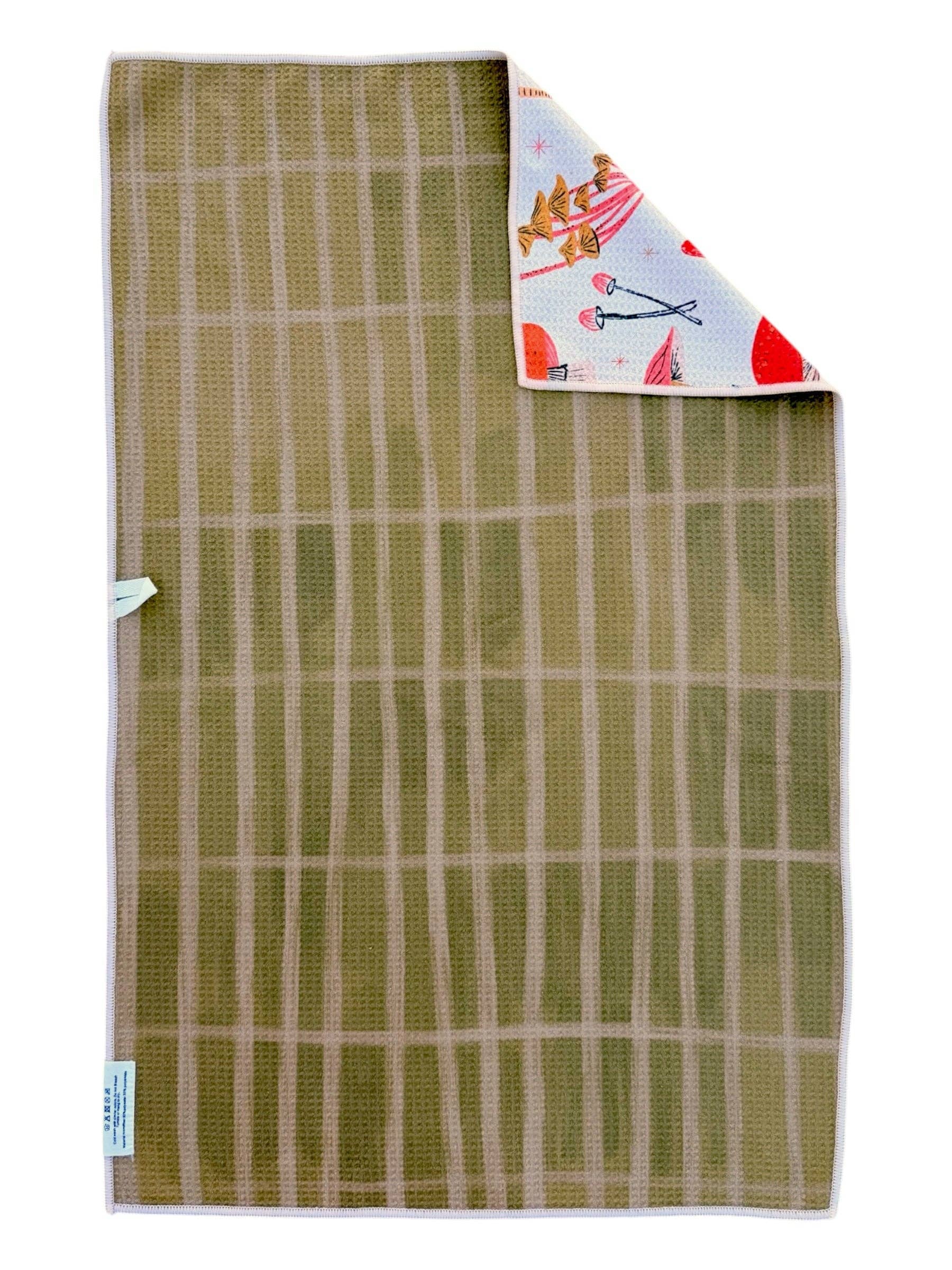 Toadstool Tales: Reversible Hand Towel: Cream/Green / 19x29in Crae.Home 