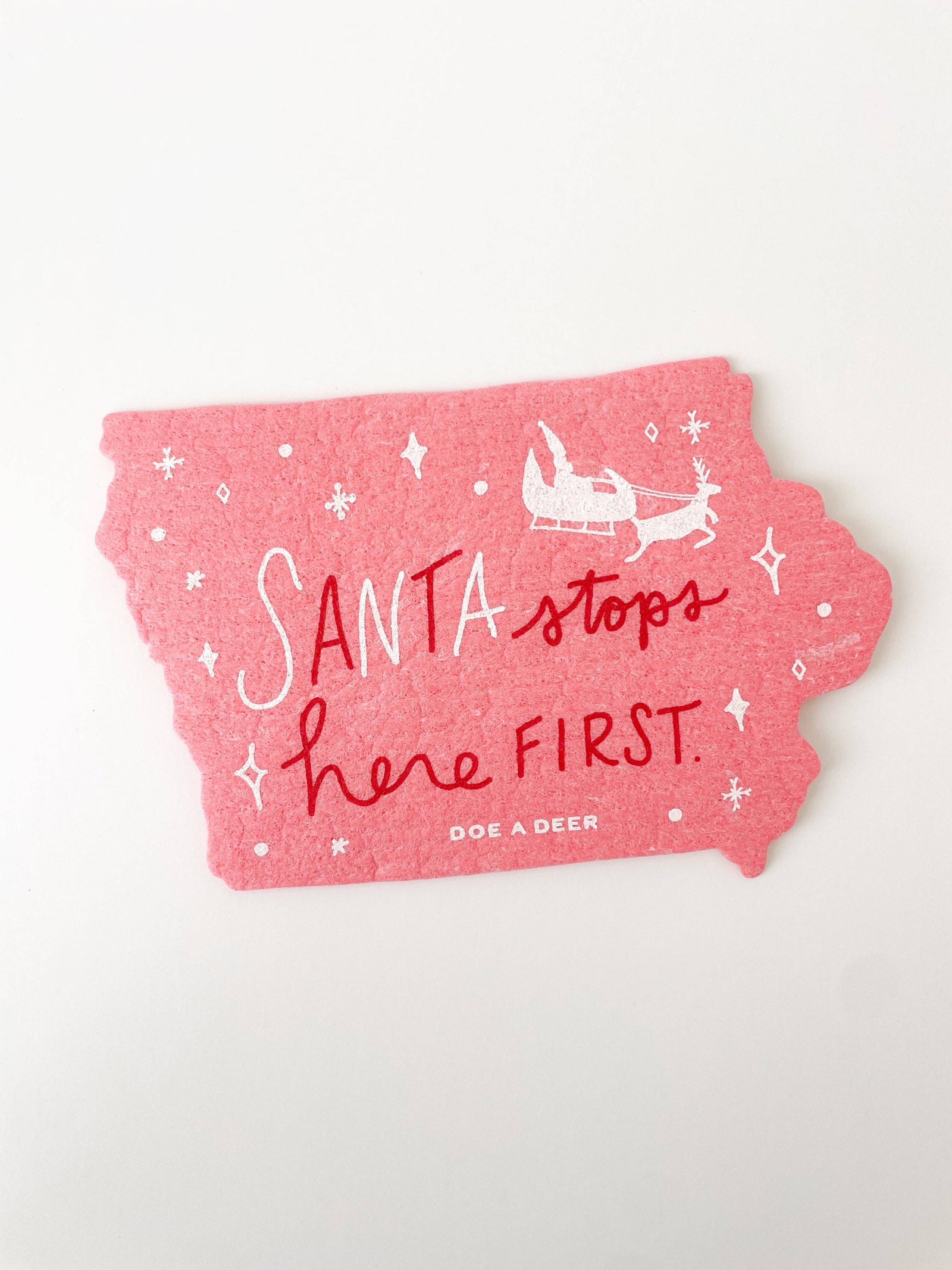 Santa Stops Here First - Swedish Dishcloth Doe A Deer 