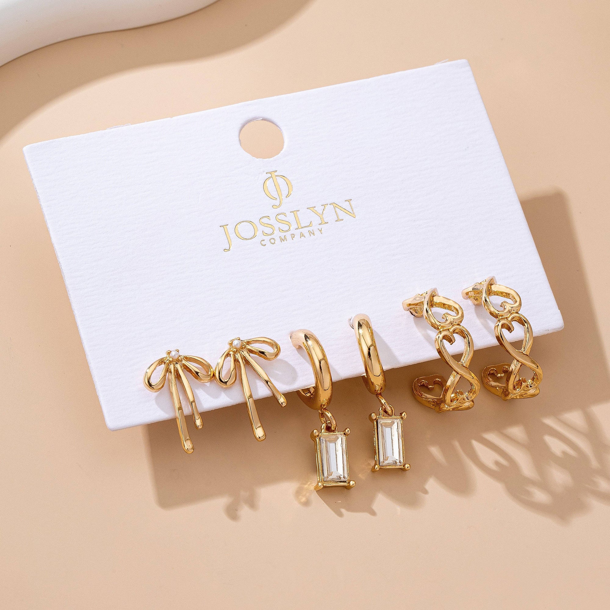 Baguette Stone Hoop, Bow Trio Earring Set | 80E61789: GOLD JOSSLYN by wall to wall 
