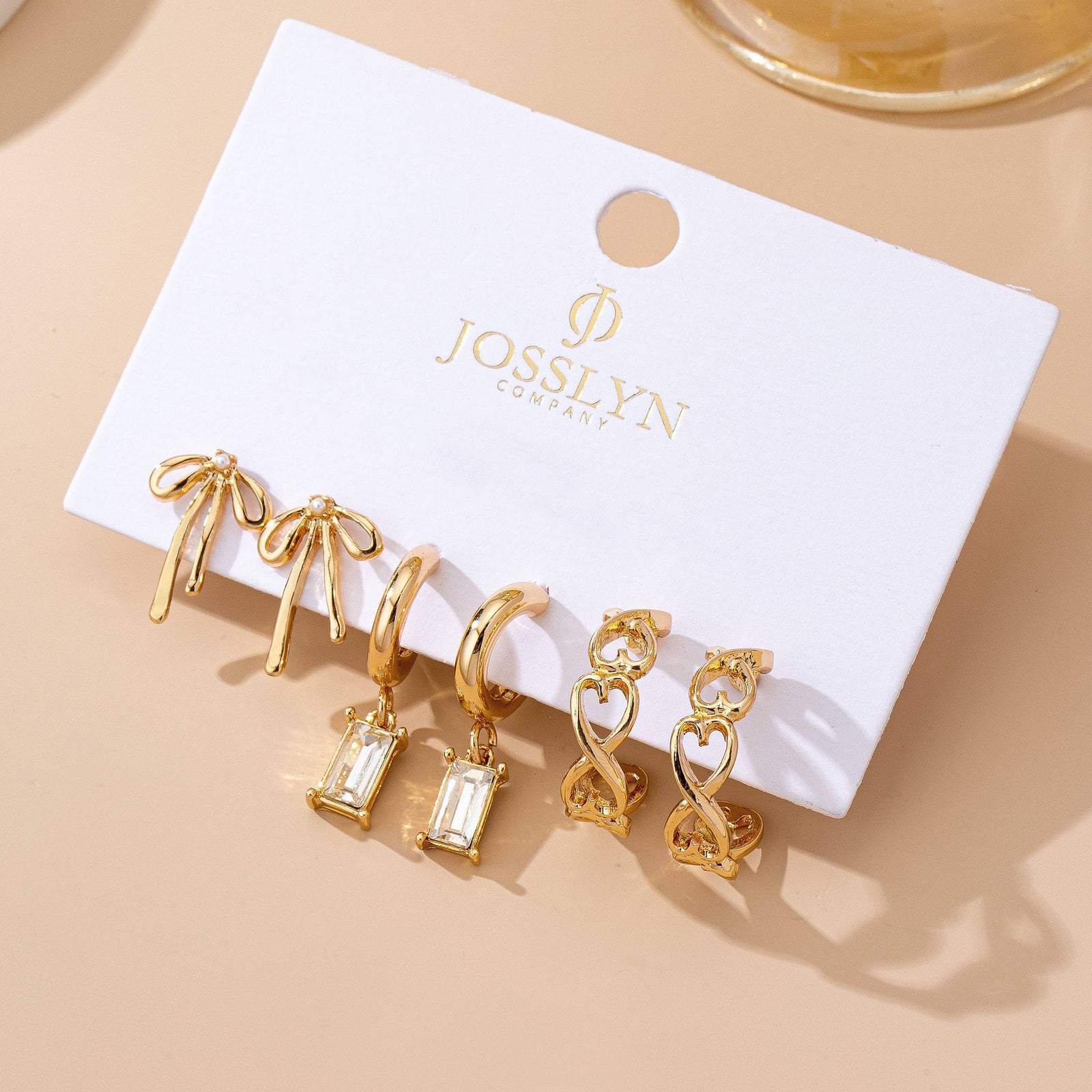 Baguette Stone Hoop, Bow Trio Earring Set | 80E61789: GOLD JOSSLYN by wall to wall 