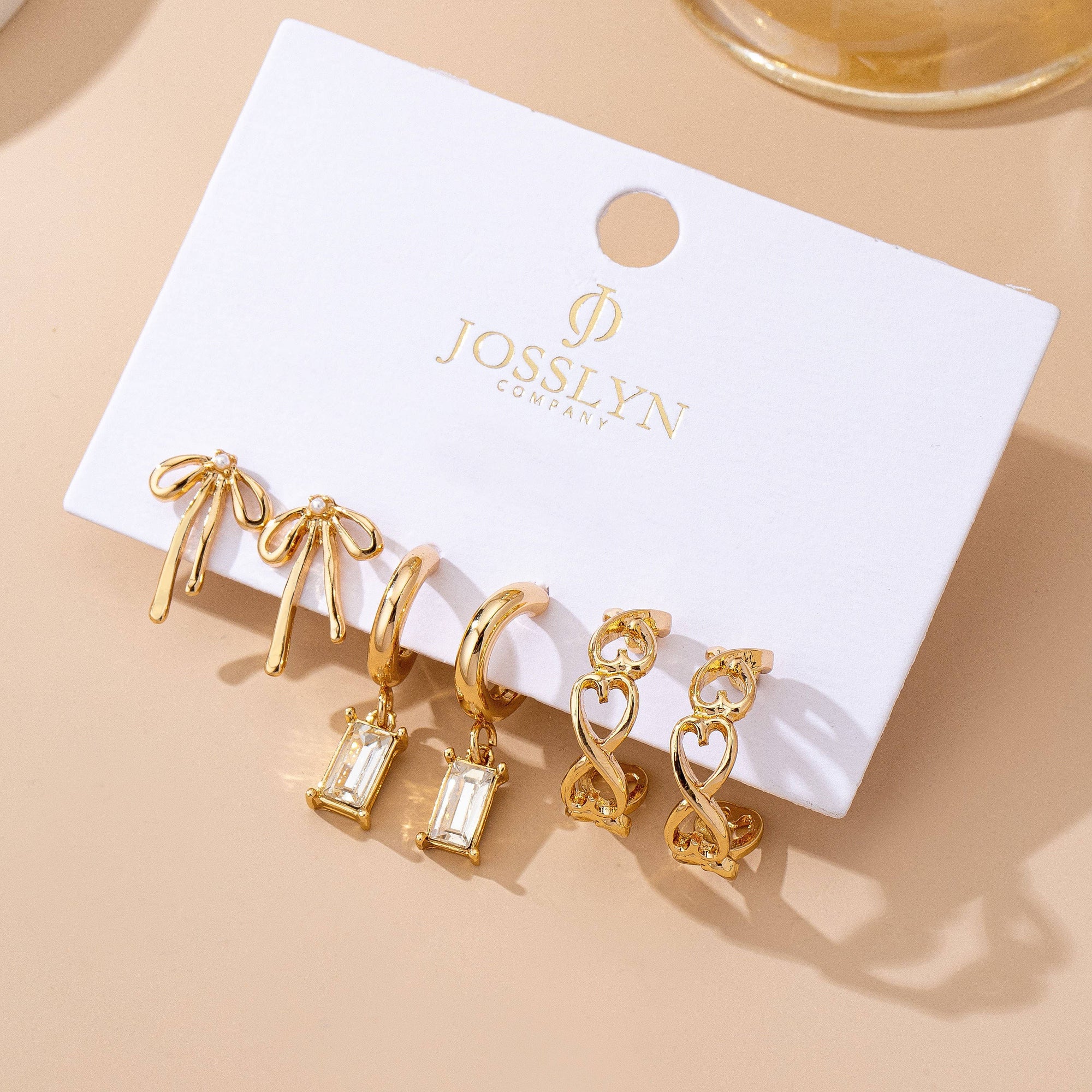 Baguette Stone Hoop, Bow Trio Earring Set | 80E61789: GOLD JOSSLYN by wall to wall 