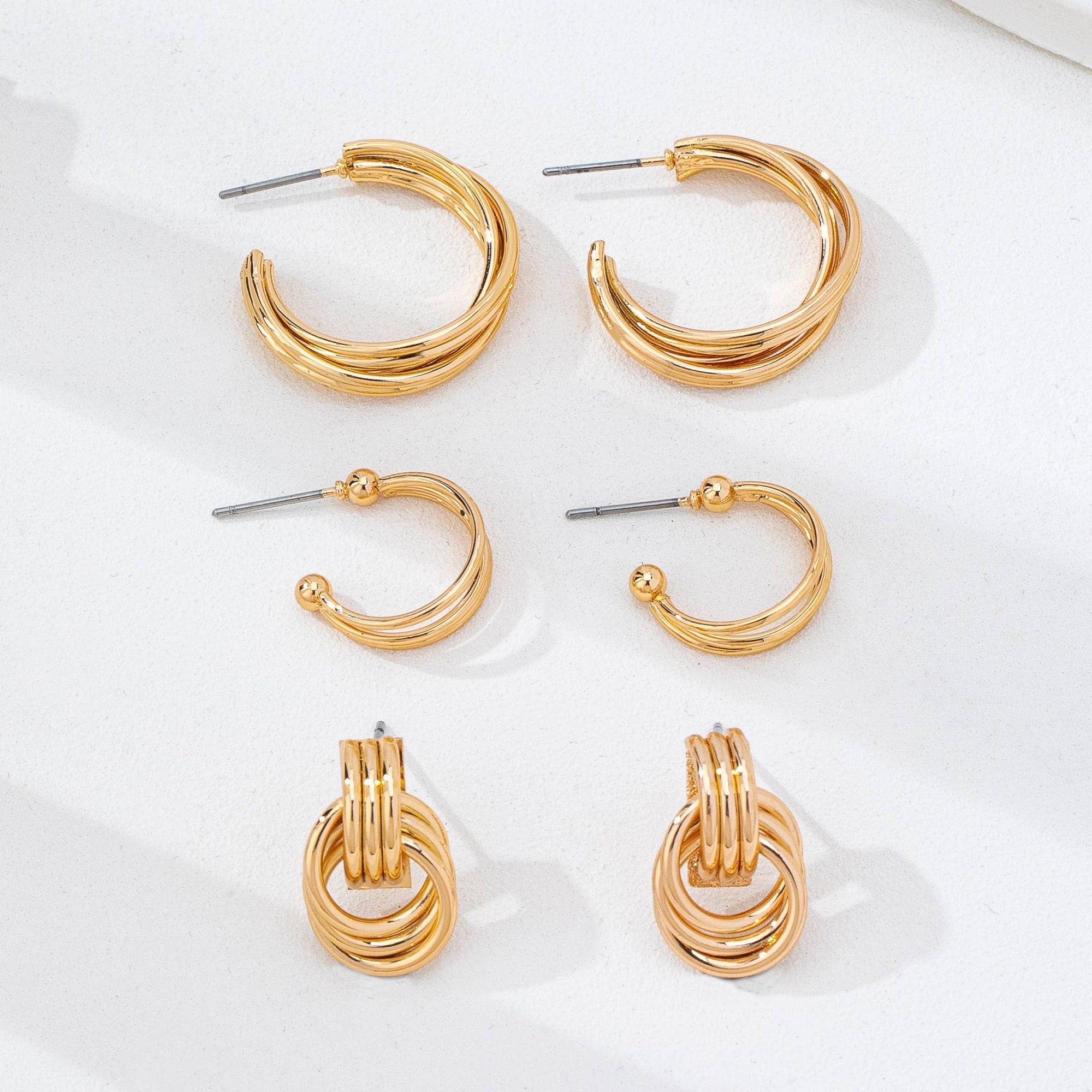 Curated Multi-Line Hoop Earring Set | 80E62143: Gold JOSSLYN by wall to wall 