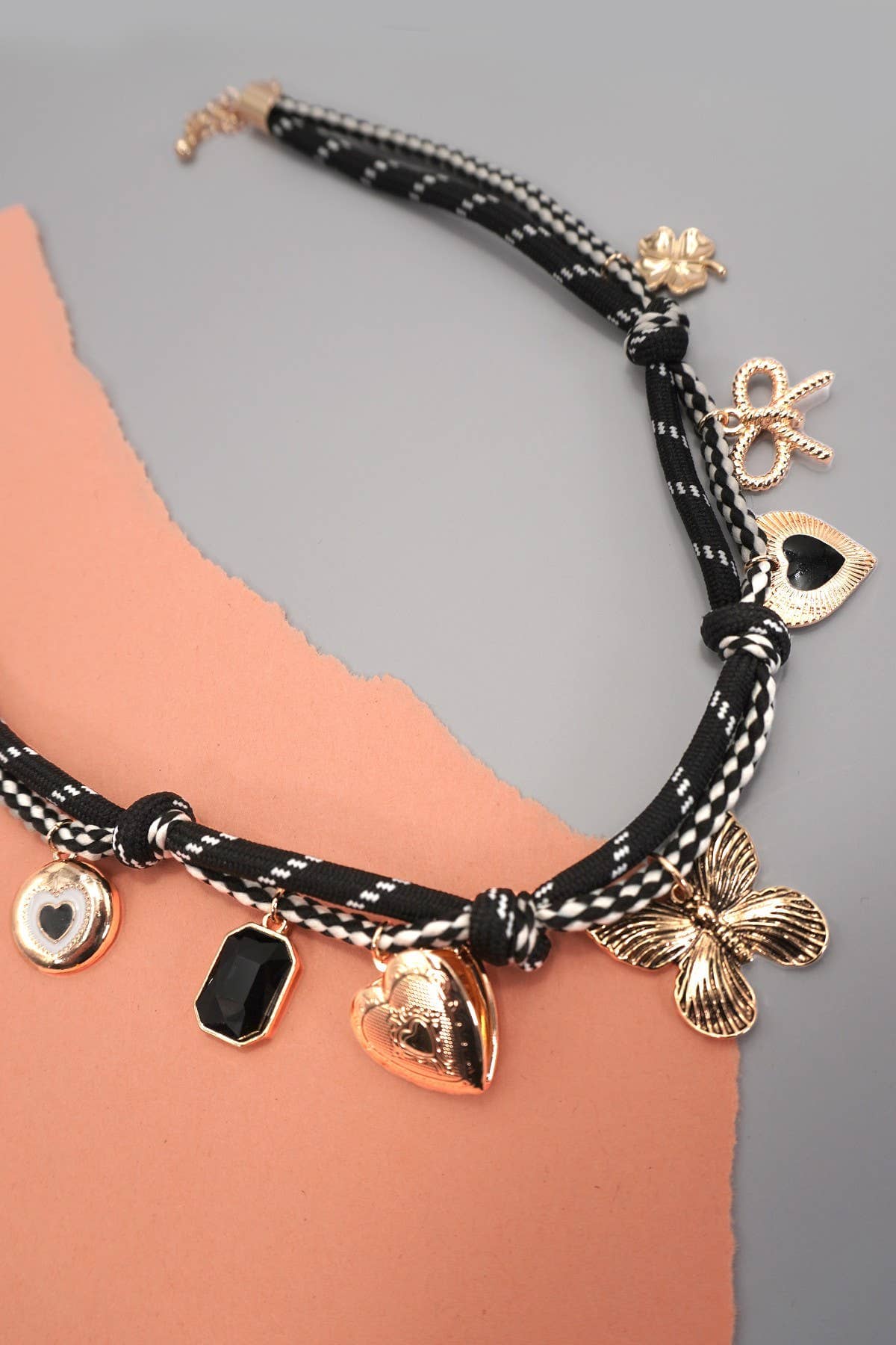 DOUBLE CORD CHARM NECKLACE - HEART LOCKET CLOVER | 80N92317: GOLD JOSSLYN by wall to wall 