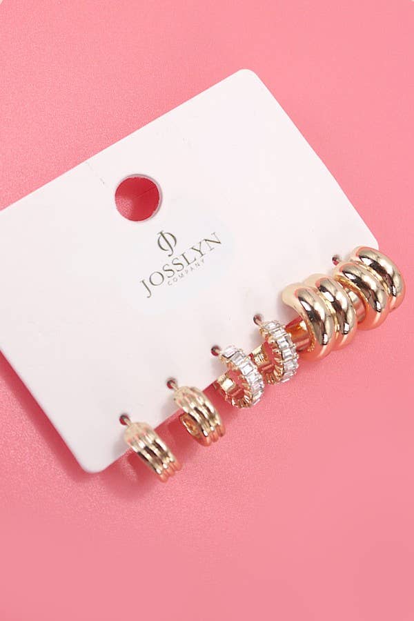 BAGUETTE STONE DOUBLE HOOP HUGGIE TRIO EARRINGS | 80E5317: Gold JOSSLYN by wall to wall 