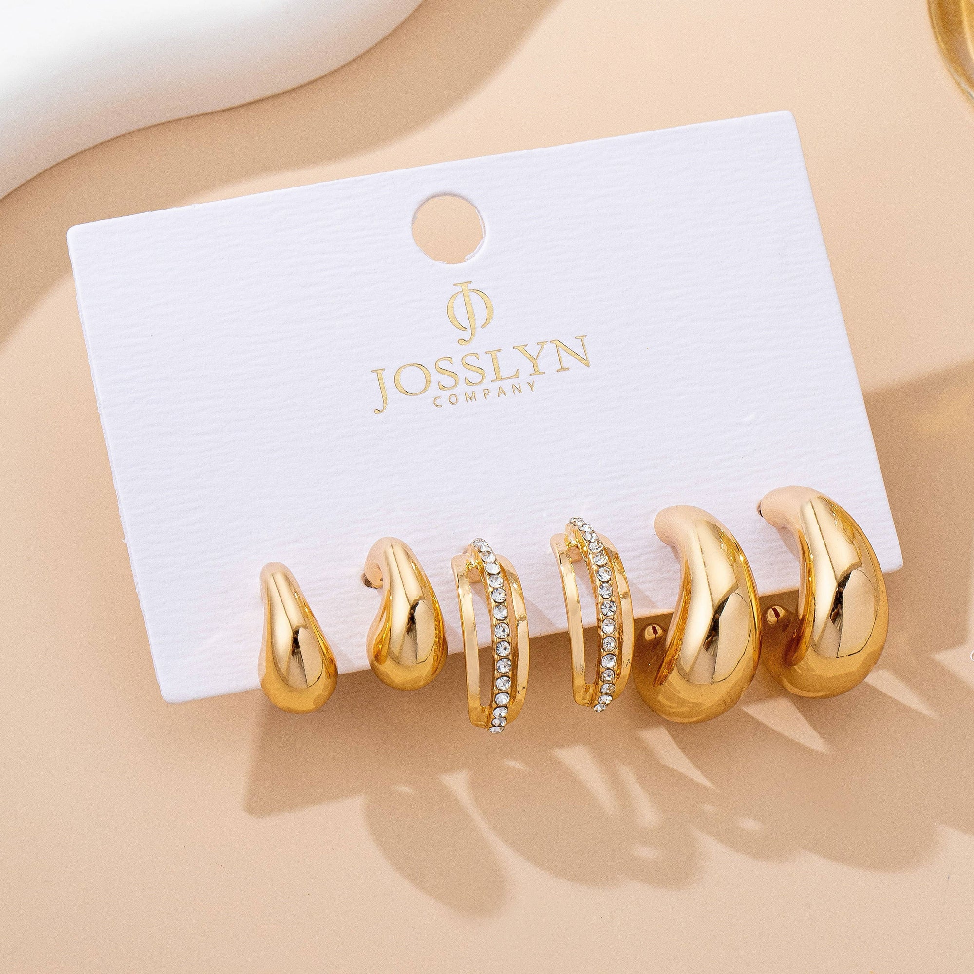 Chunky Hoop Rhinestone Trio Earring Set | 80E61673: GOLD JOSSLYN by wall to wall 
