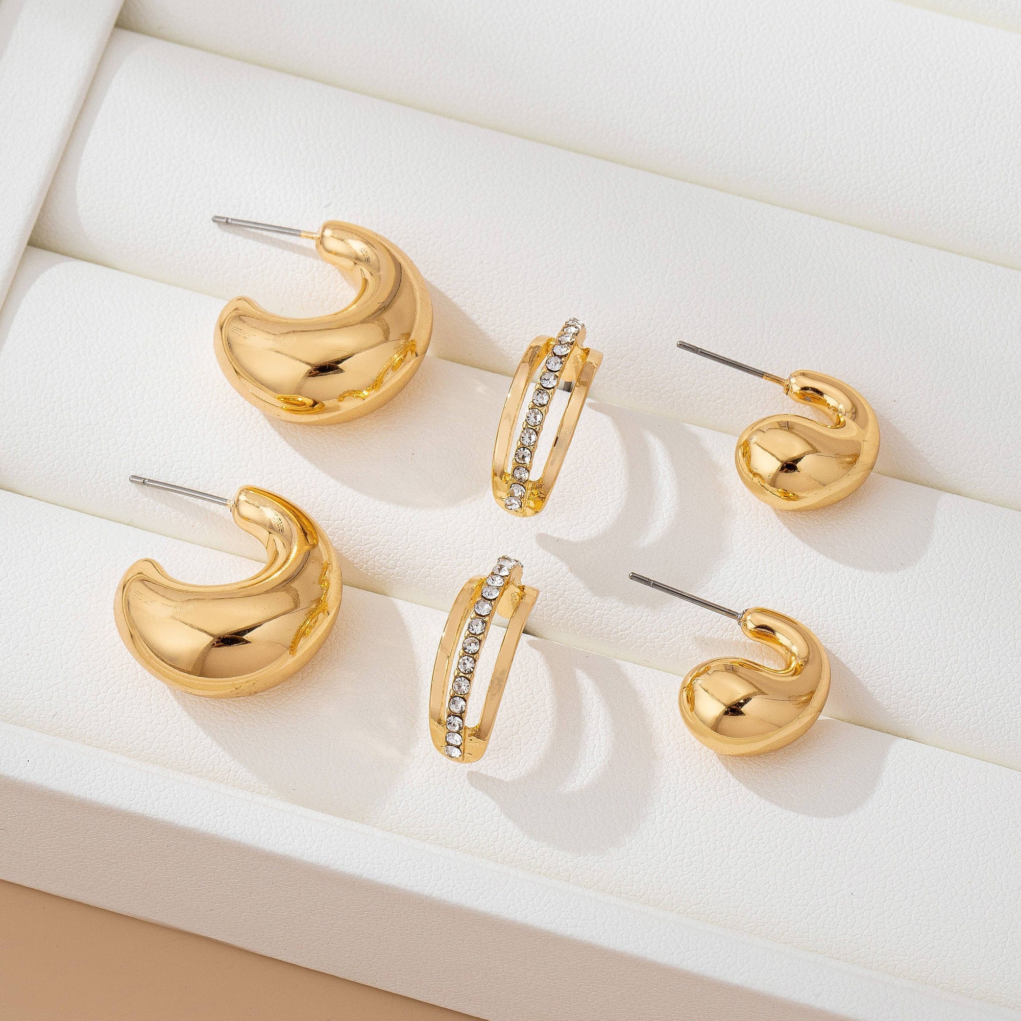 Chunky Hoop Rhinestone Trio Earring Set | 80E61673: GOLD JOSSLYN by wall to wall 