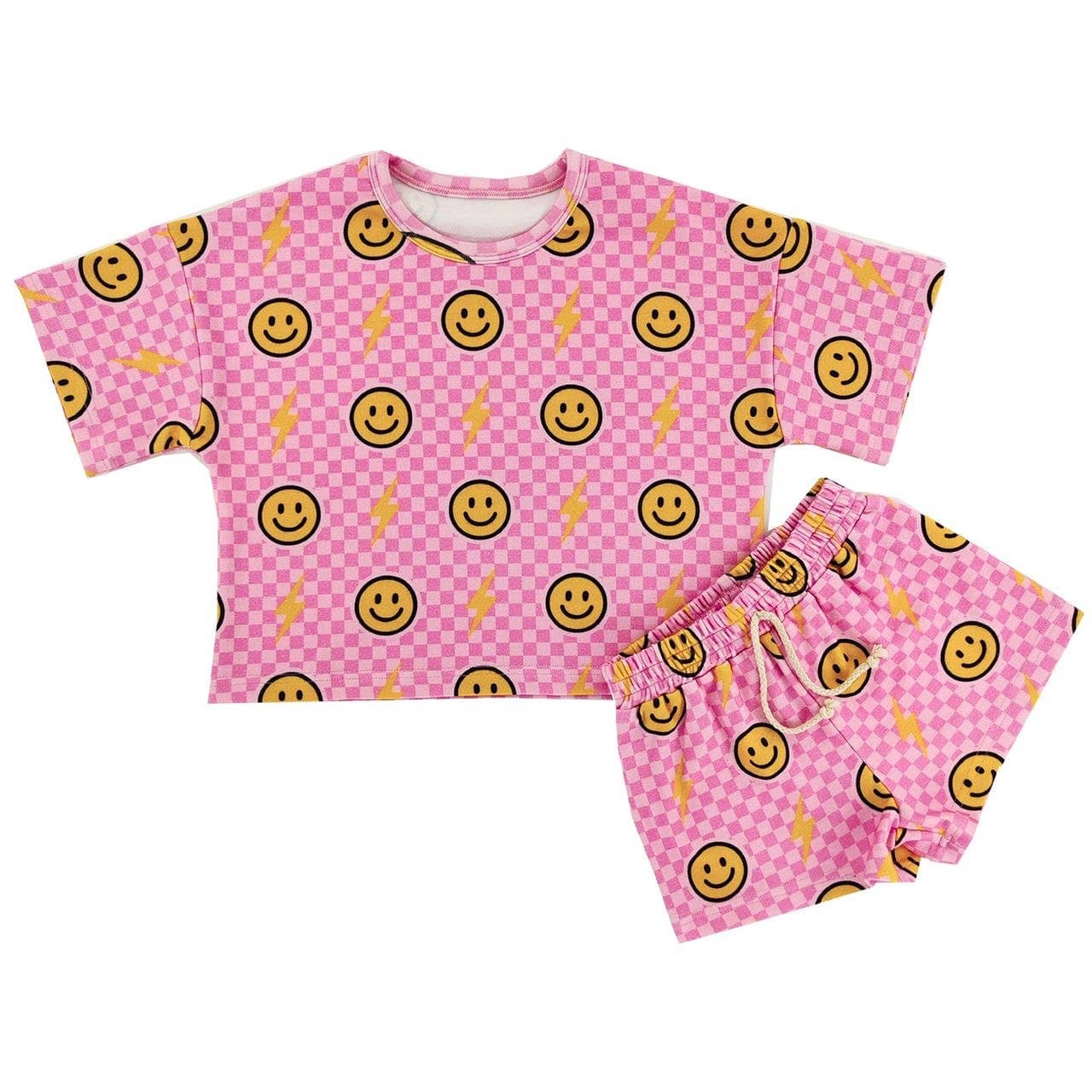 Pink Bolt Check Slouchy Set: 4T Little One Shop 