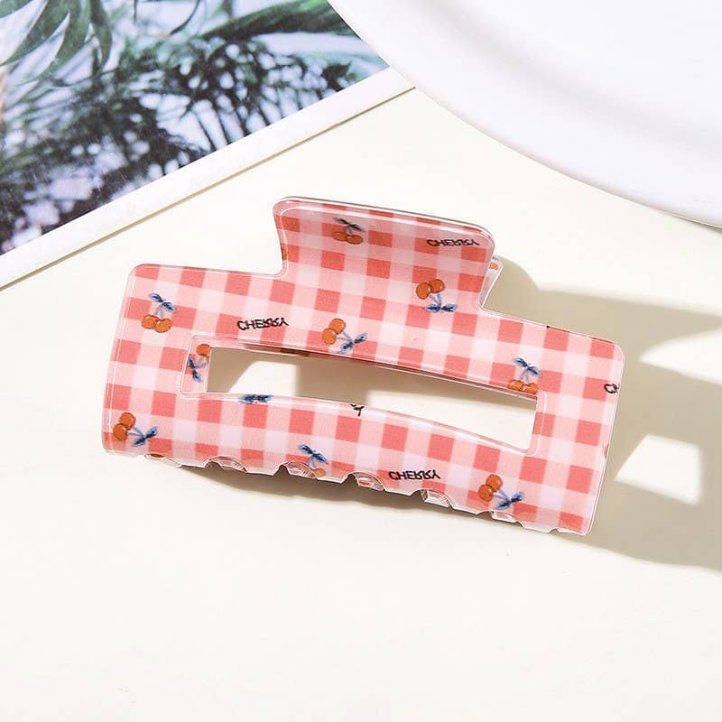 CHECKER CHERRY HAIR CLAW CLIPS | 40H943: Pink JOSSLYN by wall to wall 