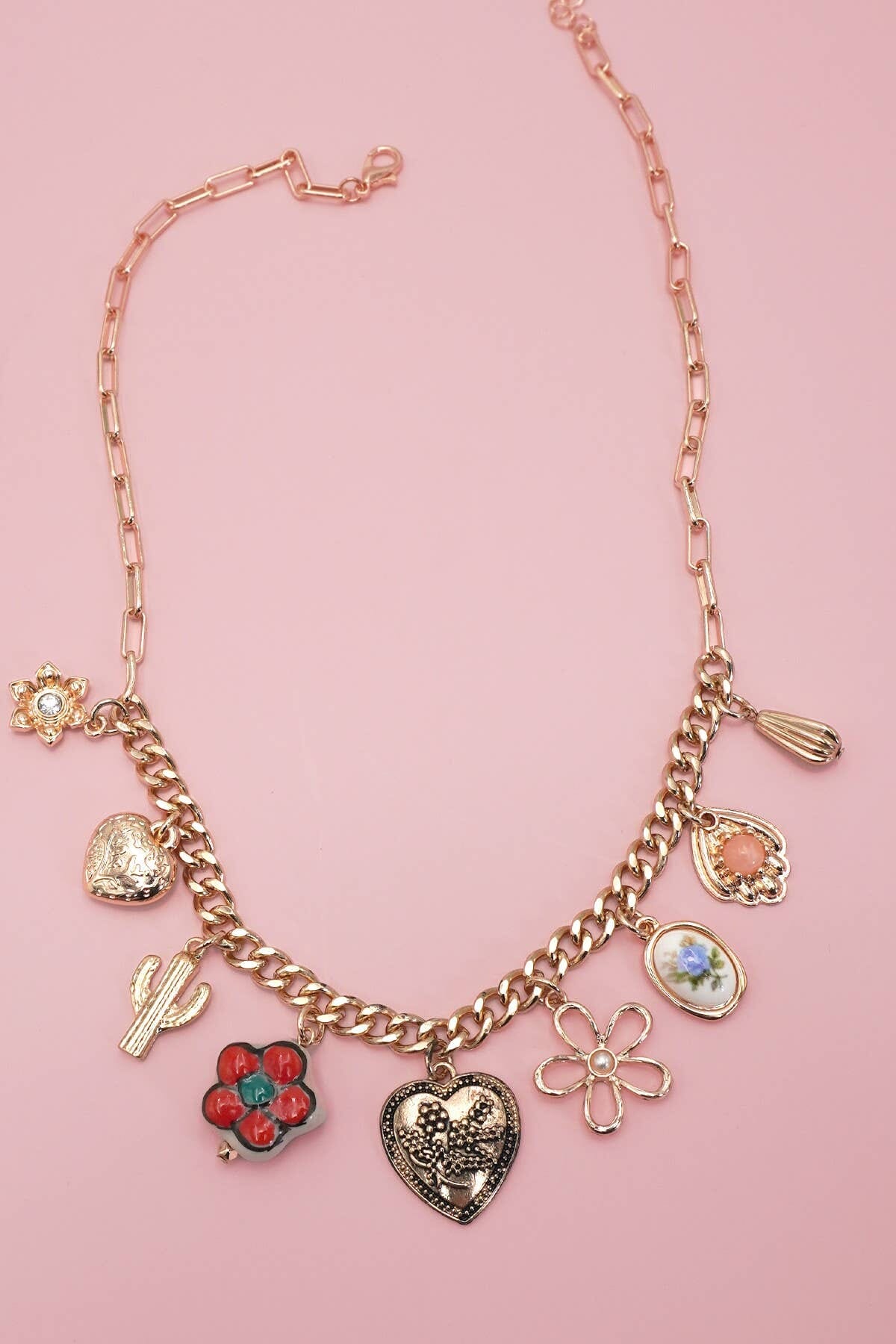 CHARM NECKLACE- BOHO PORCELAIN FLORAL CACTUS | 80N92249: GOLD JOSSLYN by wall to wall 