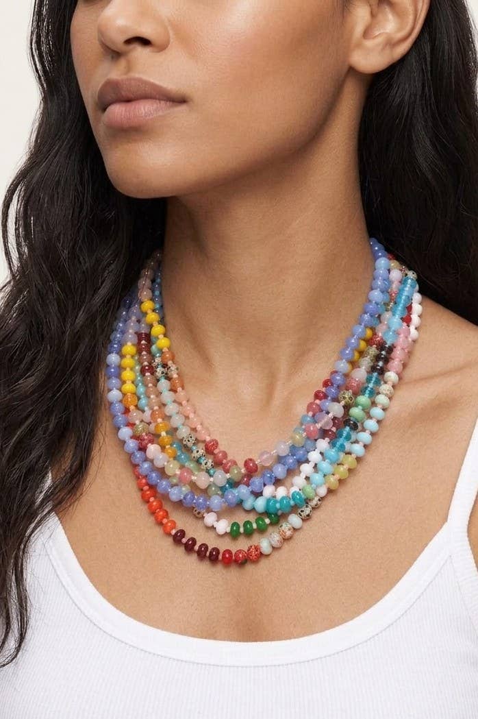 Natural Stone Semi-Precious Glass Mixed Necklace | 40NK9694: B JOSSLYN by wall to wall 