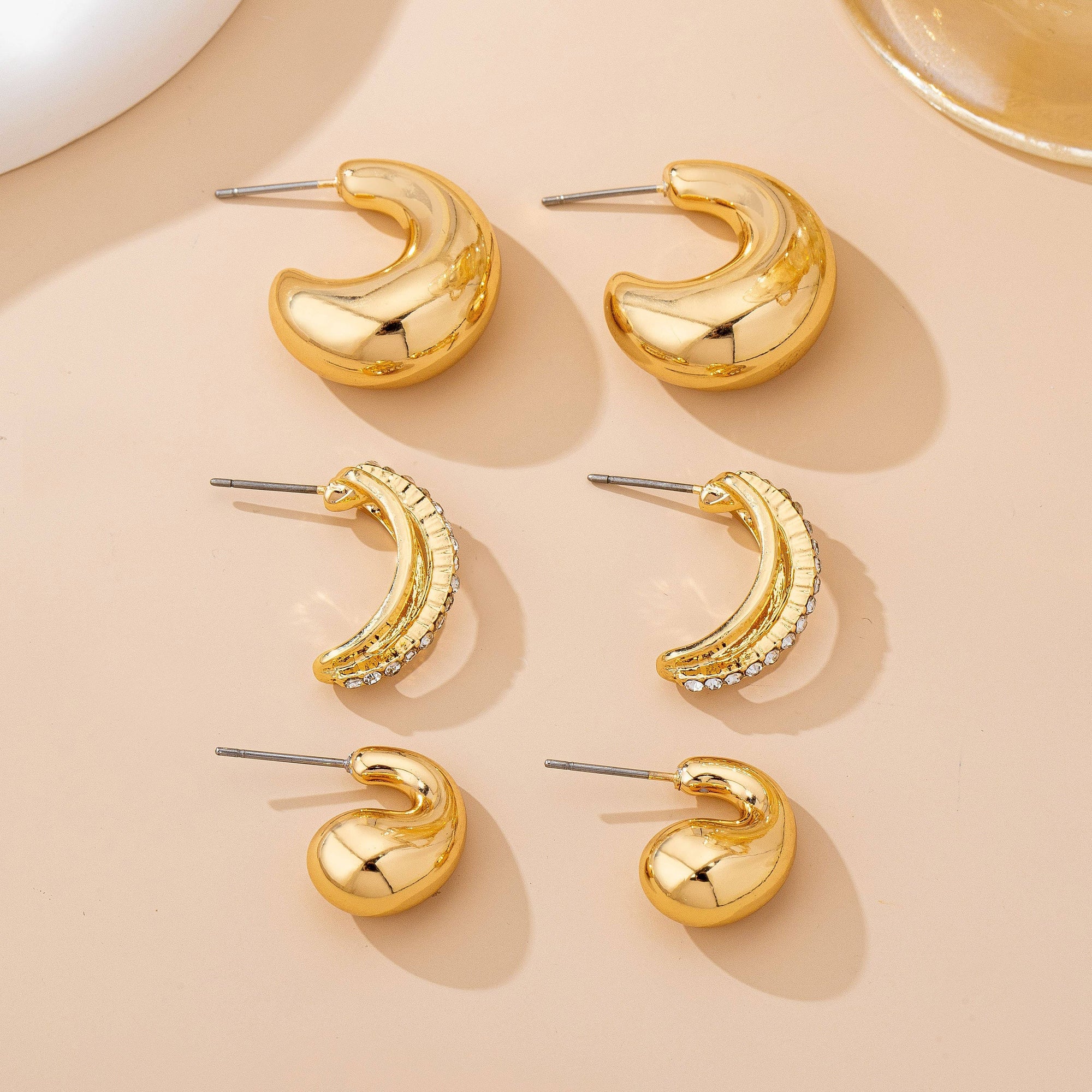 Chunky Hoop Rhinestone Trio Earring Set | 80E61673: GOLD JOSSLYN by wall to wall 