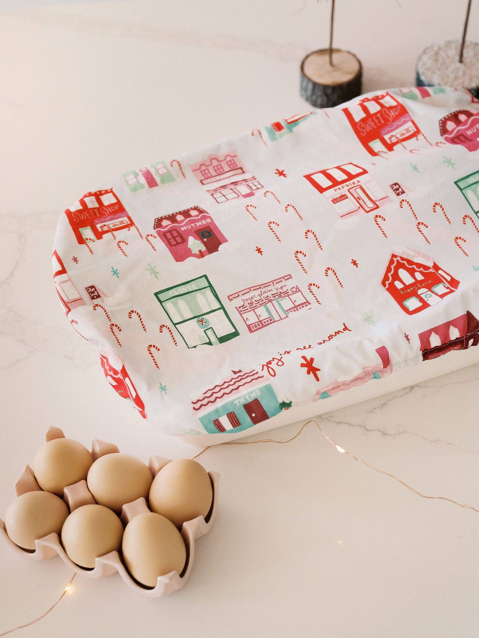 Christmas in the Village 10x14 Baking Dish Cover | Holiday Doe A Deer 