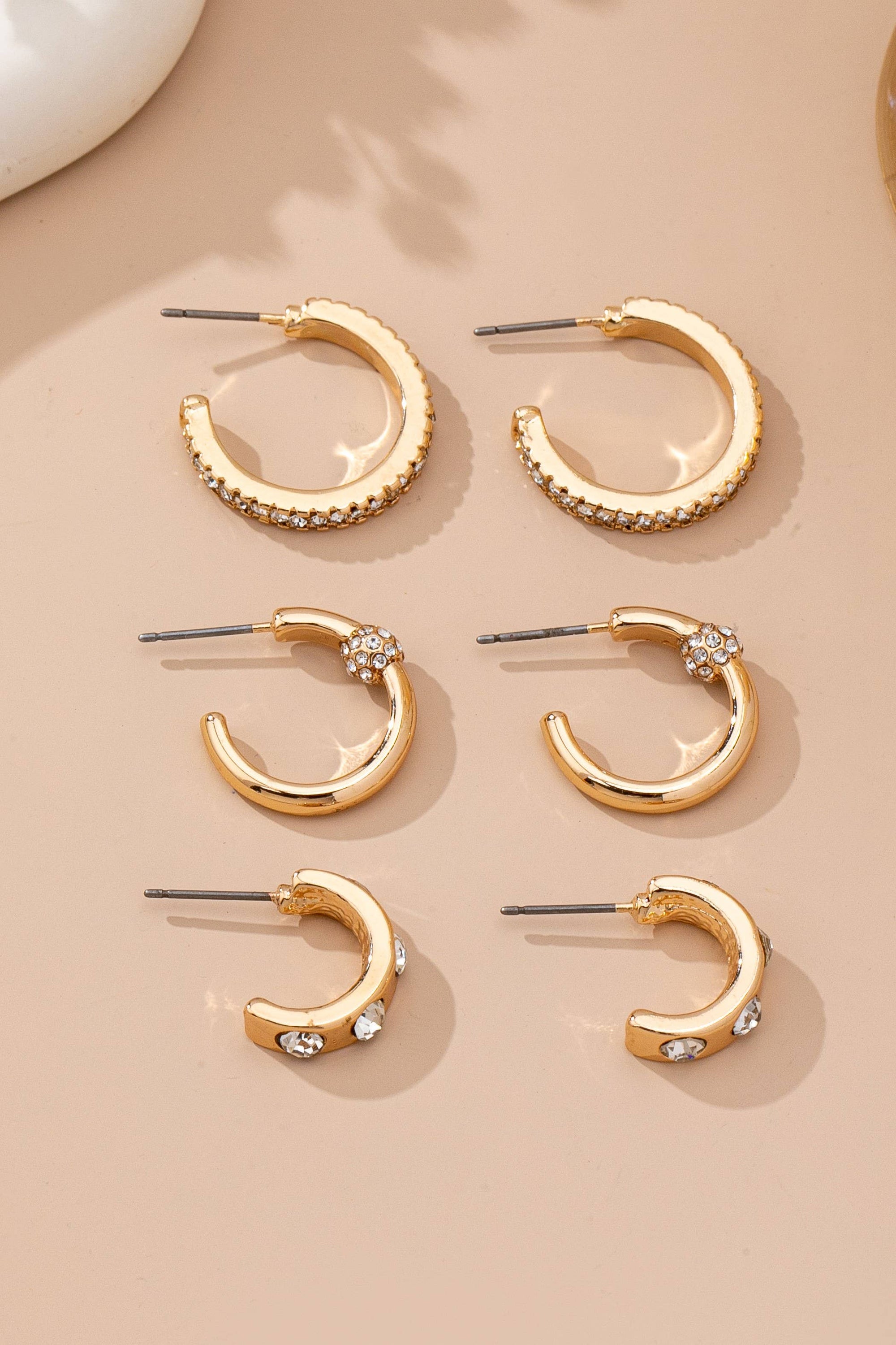 Gold-Tone Crystal Huggie Hoop Earring Set | 80E61880: SET JOSSLYN by wall to wall 