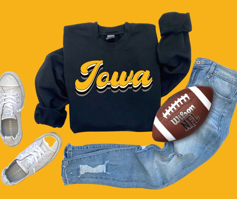 Iowa Retro Script Black Graphic Sweatshirt: X-Large The Red Rival Wholesale 